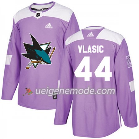 Herren Eishockey San Jose Sharks Trikot Marc-Edouard Vlasic 44 Adidas 2017-2018 Lila Fights Cancer Practice Authentic